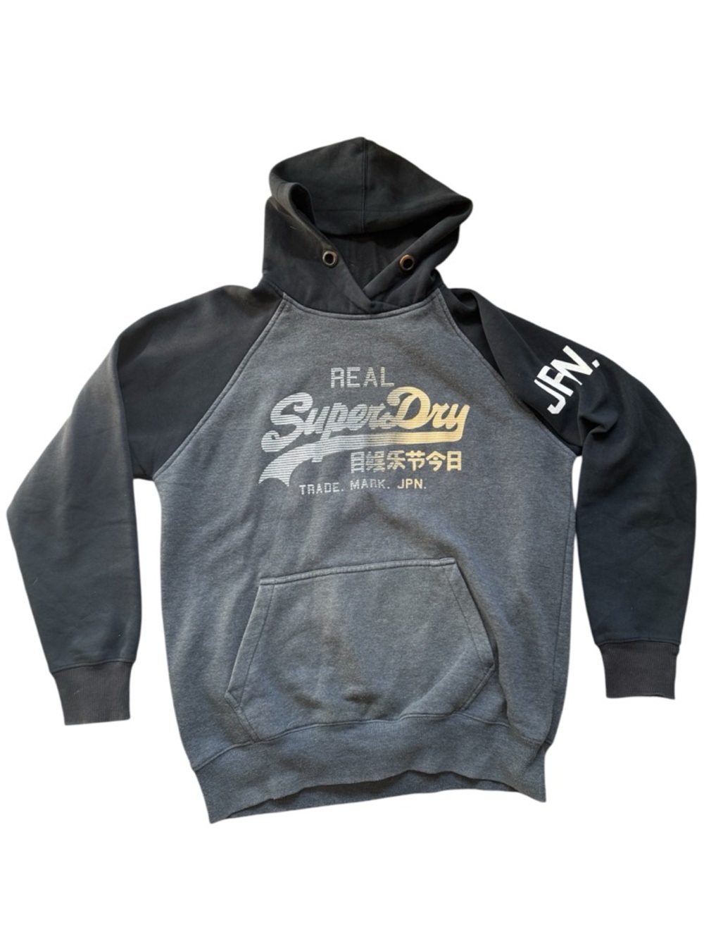 Superdry Two-Tone Gray & Black Pullover Hoodie with Logo